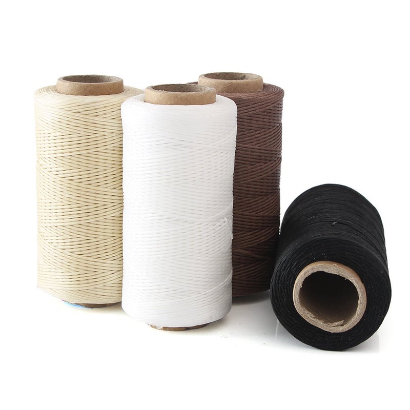 Co-link 4pcs Crafts 0.8mm 150D Leather Sewing Hand Stitching Jewelry Craft Waxed Thread String Cord with 1 Set (7pcs) Curved Upholstery Sewing Needles (White + Beige + Dark Brown + Black) - Image 2